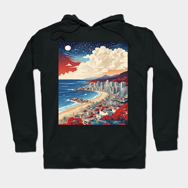 Busan South Korea Starry Night Travel Tourism Retro Vintage Art Hoodie by TravelersGems